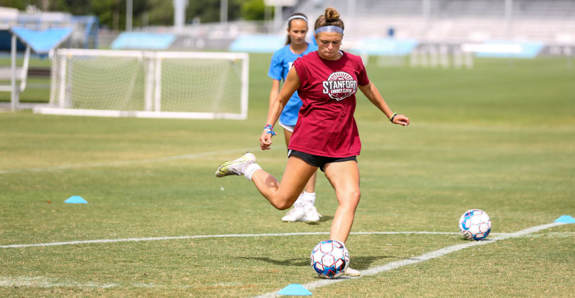 Girl at a soccer camp